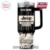 Custom name Jeep tumbler with grille design and flag background