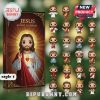 Jesus Advent Calendar Style 1 with red and gold box and 24 Jesus figurines in various outfits.