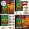 Four image collage of the Jimmy Buffett 2025 Advent Calendar featuring the tropical parrot mascot and all 24 small hanging ornaments or keychains!