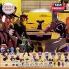 JoJo mini figure collection with anime sunset background.