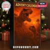Dinosaur advent calendar with ornaments in front of a Christmas tree!