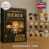 Justin Bieber Advent Calendar 2025 box and eighteen Funko Pop style ornaments against a concert background!
