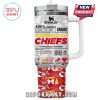 Kansas City Chiefs tumbler with performance stats and motivational team phrases