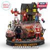 Spooky Kansas City Chiefs collectible featuring horror icons in team jerseys with Halloween decorations.