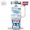 Dodgers tumbler with pride ingredient label and team icon graphics