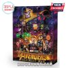 Close-up of Avengers Infinity War Advent Calendar with numbered windows and superhero graphics.