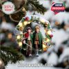 Frodo and Sam ornament inside a decorated Christmas wreath with elven and ring elements!