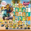 Minions advent calendar with toy figurines and colorful illustrated doors.