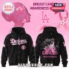 Los Angeles Dodgers Breast Cancer Awareness hoodie with team logo and pink ribbon art.