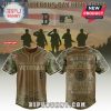 Boston Red Sox Veterans Day jersey with camouflage and custom name.