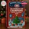 Close-up of Montreal Canadiens advent calendar box with red cover and Christmas-themed graphics.