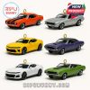 Six muscle car ornaments from the 2025 Muscle Car Collection Advent Calendar displayed together.