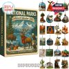 Four-panel image showing the National Parks Advent Calendar, its ornaments, and a family holding the box!