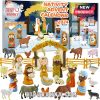Snow-themed Nativity Advent Calendar 2024 with figurines of the nativity scene.