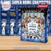 New England Patriots Super Bowl champions collectible display featuring figures and commemorative poster.