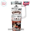 Back of Giants tumbler with sports legacy label and motivational team icons