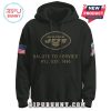 Front of a black New York Jets hoodie with Salute to Service text and team logo