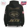 Back of a black New York Jets hoodie showing customization area and team logos