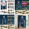 Four-panel collage of the New York Yankees 125th Anniversary Advent Calendar 2025 box figures and ornaments!
