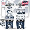 Yankees Snoopy tumbler with cartoon swing art, custom number, and blue base
