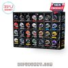 Artistic display of NFL team helmets and collectible figurines.