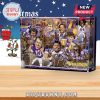 Front view of Minnesota Vikings advent calendar with caricature players and Christmas backdrop.