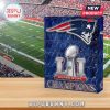 Front-facing Patriots Super Bowl LI advent calendar on a table with football field in the background.