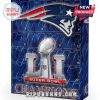 Angled close-up of New England Patriots Super Bowl LI advent calendar with metallic graphics.