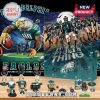 Philadelphia Eagles advent calendar with mini figures and team memorabilia on display