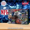 NFL advent calendar open with collectible mini football figures on a printed field background!