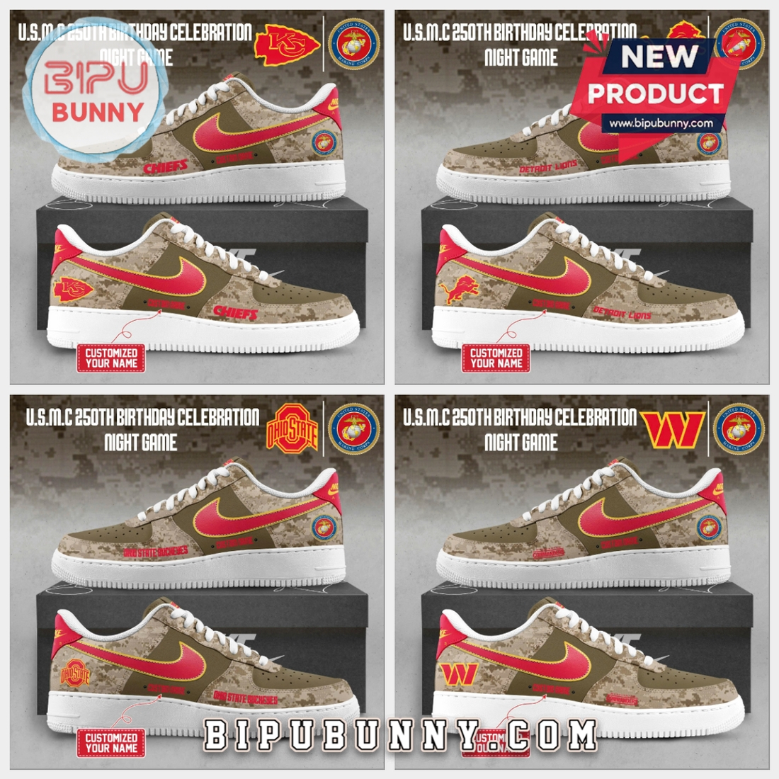 NFL × U.S.M.C 250th Anniversary Air Force 1 Sneakers NFL × U.S.M.C 250th Anniversary Air Force 1 Sneakers