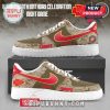 Kansas City Chiefs sneaker with USMC 250th theme and red-gold color scheme.