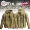 Kansas City Chiefs Salute to Service hoodie in khaki with arrowhead logo and flag patch.