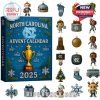 Close-up of collectible figurines inside the North Carolina Advent Calendar 2025 with NCAA theme.