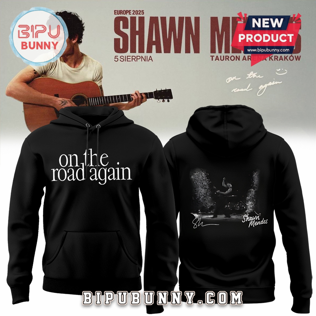 On The Road Again x Shawn Mendes Black Hoodie On The Road Again x Shawn Mendes Black Hoodie