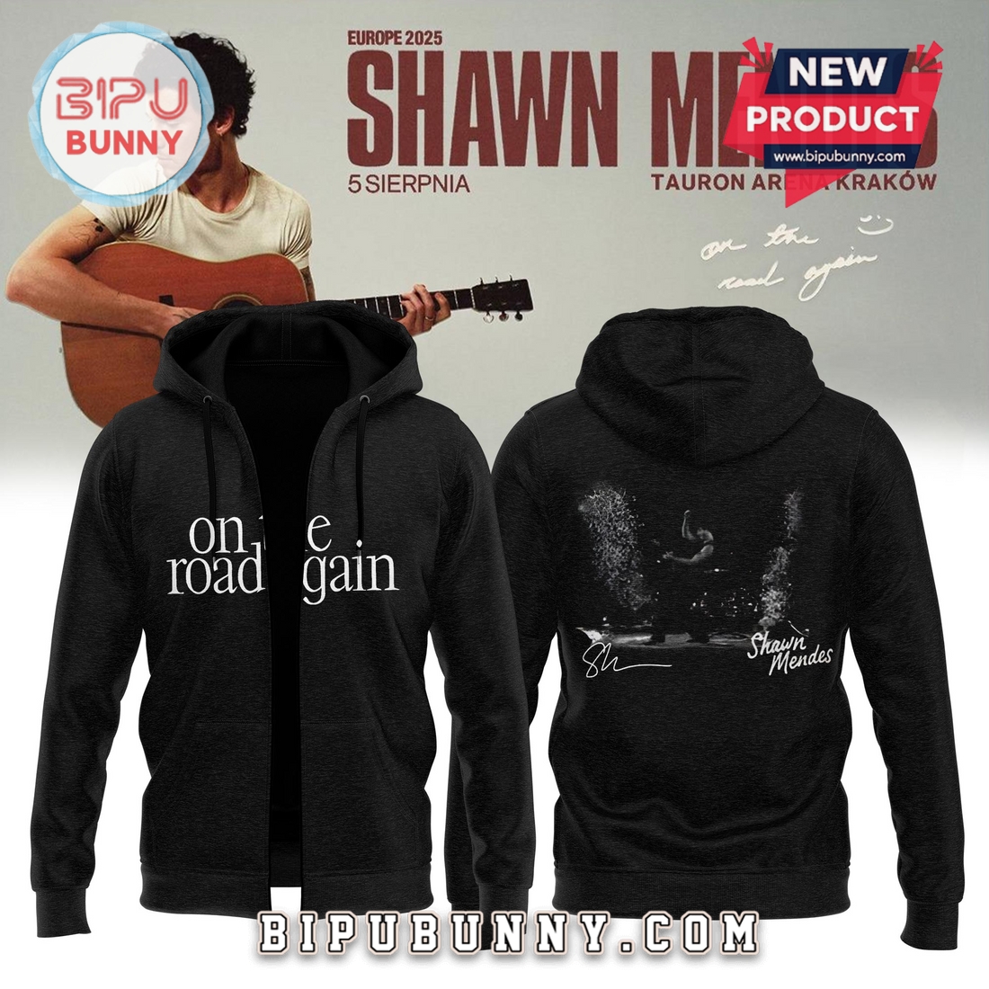On The Road Again x Shawn Mendes Black Hoodie On The Road Again x Shawn Mendes Black Hoodie