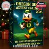 Close-up of the Oregon Ducks Advent Calendar with mascot in football stadium.