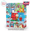 Close-up of Peanuts Advent Calendar with colorful comic strip design and numbered doors!