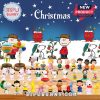 Complete set of Peanuts Christmas figurines with a festive backdrop.