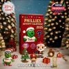 Close-up of Phillies Advent Calendar 2025 box and 24 themed miniature collectibles including players and team items