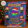 Phish Advent Calendar 2025 box placed in a Christmas-themed setting with lights.