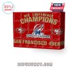 Angled view of the red San Francisco 49ers NFC Champions box with numbered doors!