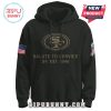 San Francisco 49ers Nike Salute to Service hoodie front view with American flag and Salute to Service patch.