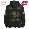 Back view of San Francisco 49ers Nike Salute to Service hoodie with customizable name and American flag.
