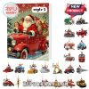 Santa in classic red car with kids on Christmas Advent calendar.