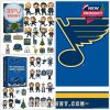 Collage of St Louis Blues 58th Anniversary Advent Calendar styles and 24 hockey-themed ornaments!