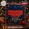 Stranger Things Advent Calendar 2025 box design with Christmas decorations and festive colors.