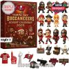Detailed view of the Tampa Bay Buccaneers Advent Calendar 2025 with player figurines and team memorabilia.