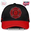 Black and red baseball cap with a firefighter Maltese cross emblem.