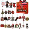 Texas Tech Red Raiders Advent Calendar with all ornaments and a close up of an ornament thickness!